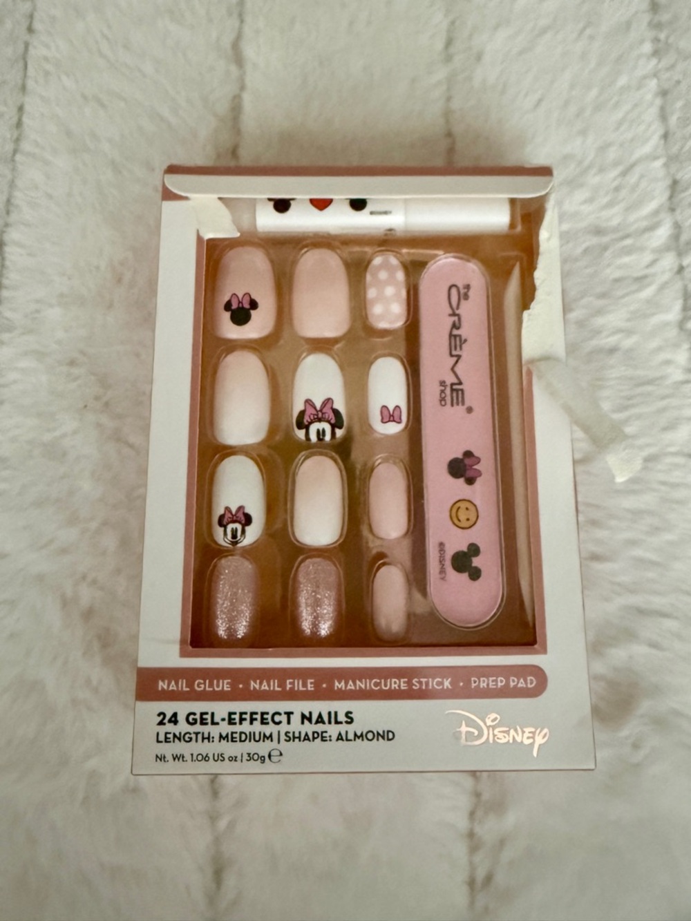 New Disney Minnie Mouse Pink Almond Gel-Effect Press-On Nails